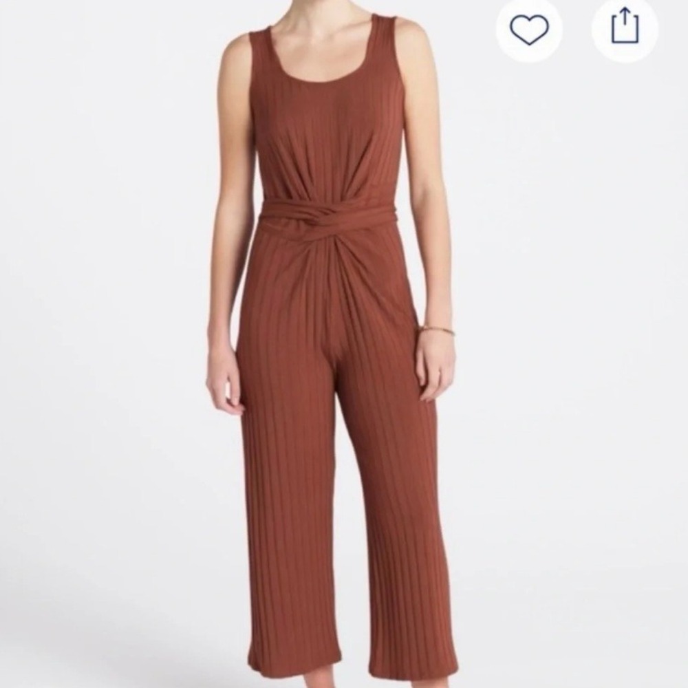 Amour Vert Briar Ribbed Sleeveless Jumpsuit Women's Medium Brown Twist Knit